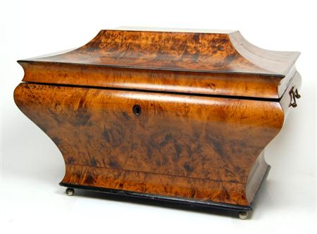 Appraisal: CONTINENTAL BURRWOOD CASKET TH CENTURY of sarcophagus form and with