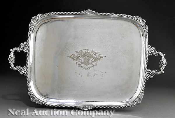 Appraisal: An Antique Silverplate Tea Tray th c gadrooned edge with