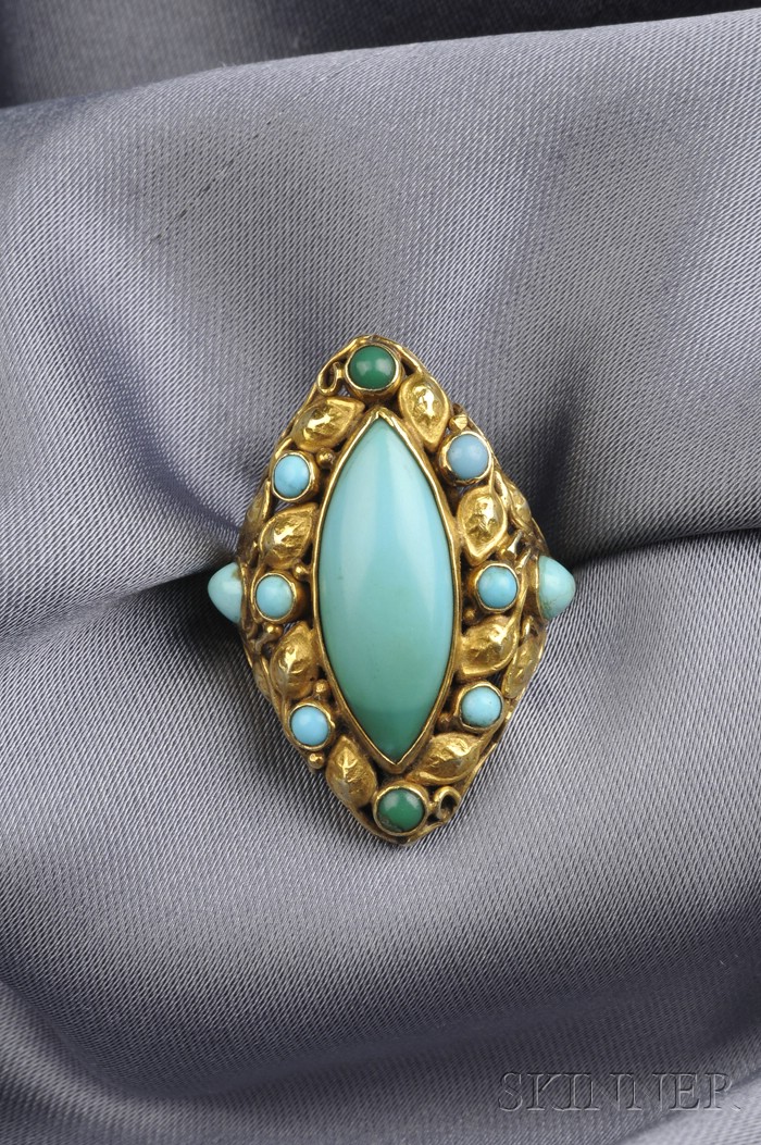 Appraisal: kt Gold and Turquoise Ring the navette shaped ring set