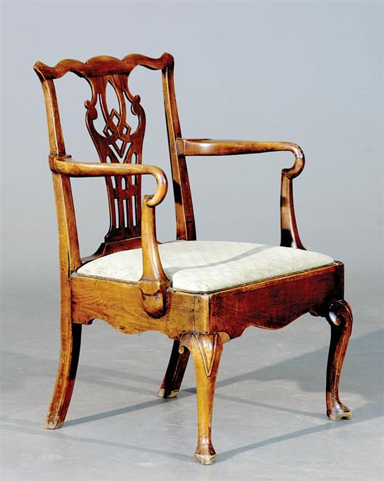 Appraisal: George II carved walnut armchair late th century waved crest