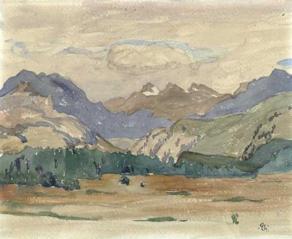 Appraisal: GIACOMETTI GIOVANNI Stampa - Glion Landscape in Engadine Circa Watercolour