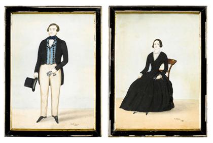 Appraisal: American school th century pair of portraits a lady and