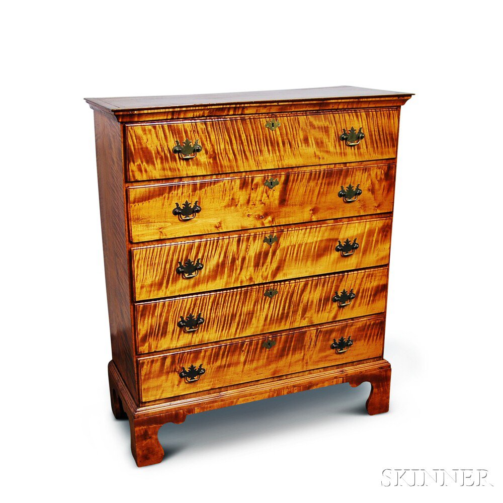 Appraisal: Chippendale Tiger Maple Tall Chest New England late th century