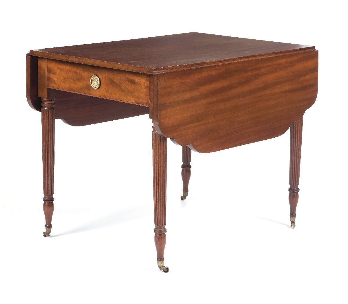 Appraisal: NEW YORK SHERATON MAHOGANY PEMBROKE TABLE WITH SHAPED LEAVES Height