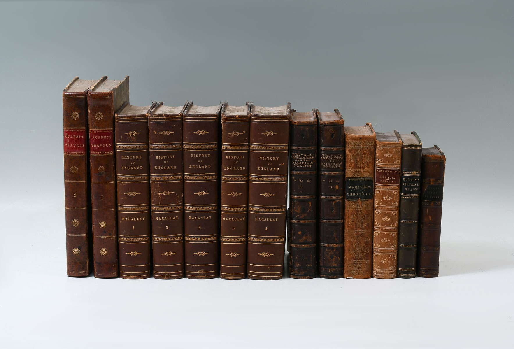 Appraisal: PC ANTIQUE LEATHER BOOK COLLECTION Comprising Volumes ''Acerbi's Travels'' -