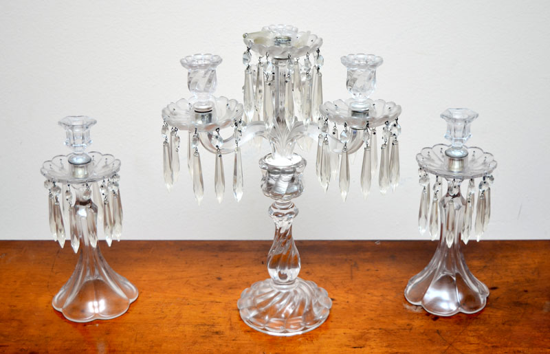 Appraisal: PIECE CRYSTAL CANDELABRUM AND GARNITURE pieces total to include Single