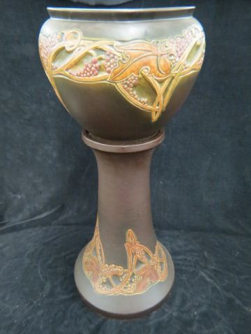 Appraisal: Roseville Pottery Rosecraft Vintage Jardiniere Pedestal large size diameter jardiniere