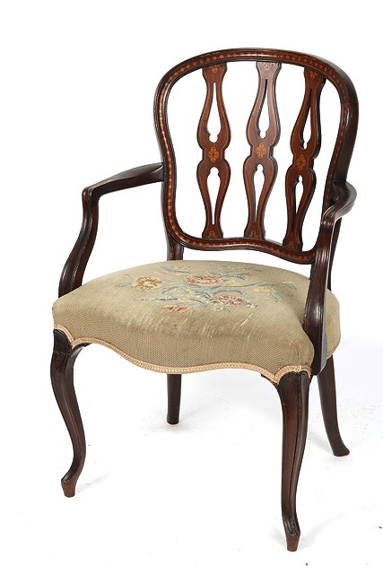 Appraisal: AN TH CENTURY STYLE MAHOGANY AND SATINWOOD INLAID ARMCHAIR with