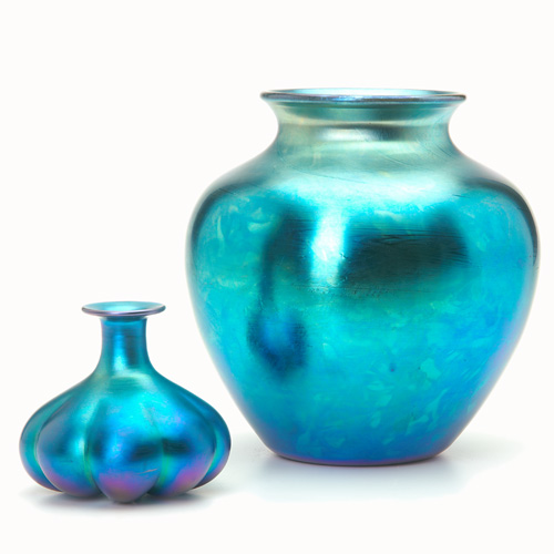 Appraisal: STEUBEN Two blue Aurene pieces a bulbous vase and a