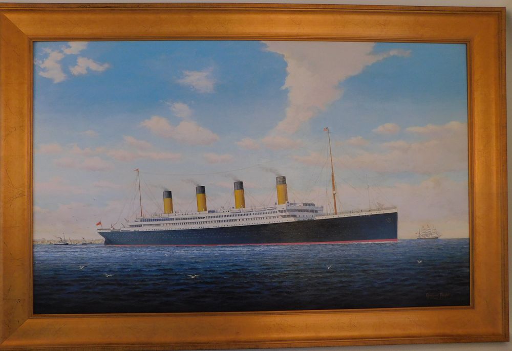 Appraisal: GRAHAM FLIGHT TITANIC PAINTING Large oil on masonite painting of