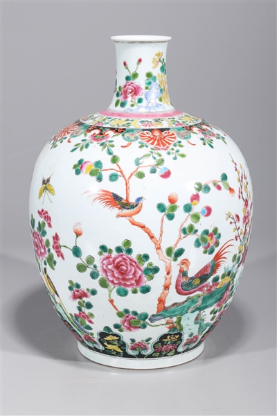 Appraisal: Chinese famille rose enameled porcelain Kangxi style vase with flowers