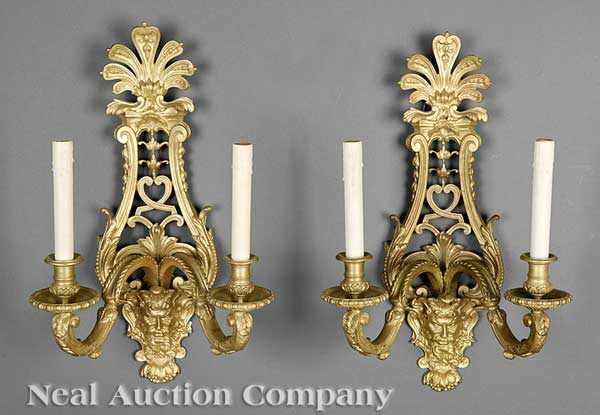 Appraisal: A Pair of Fine Regence-Style Gilt Bronze Two-Light Sconces th