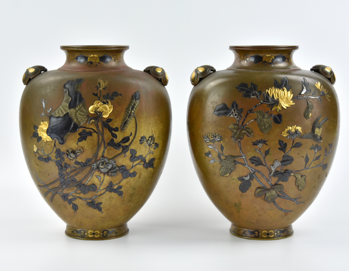 Appraisal: pair of Japanese Meiji period bronze vases body with gilded