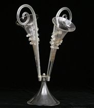 Appraisal: Victorian Clear Glass Epergne This beautiful Victorian epergne features two