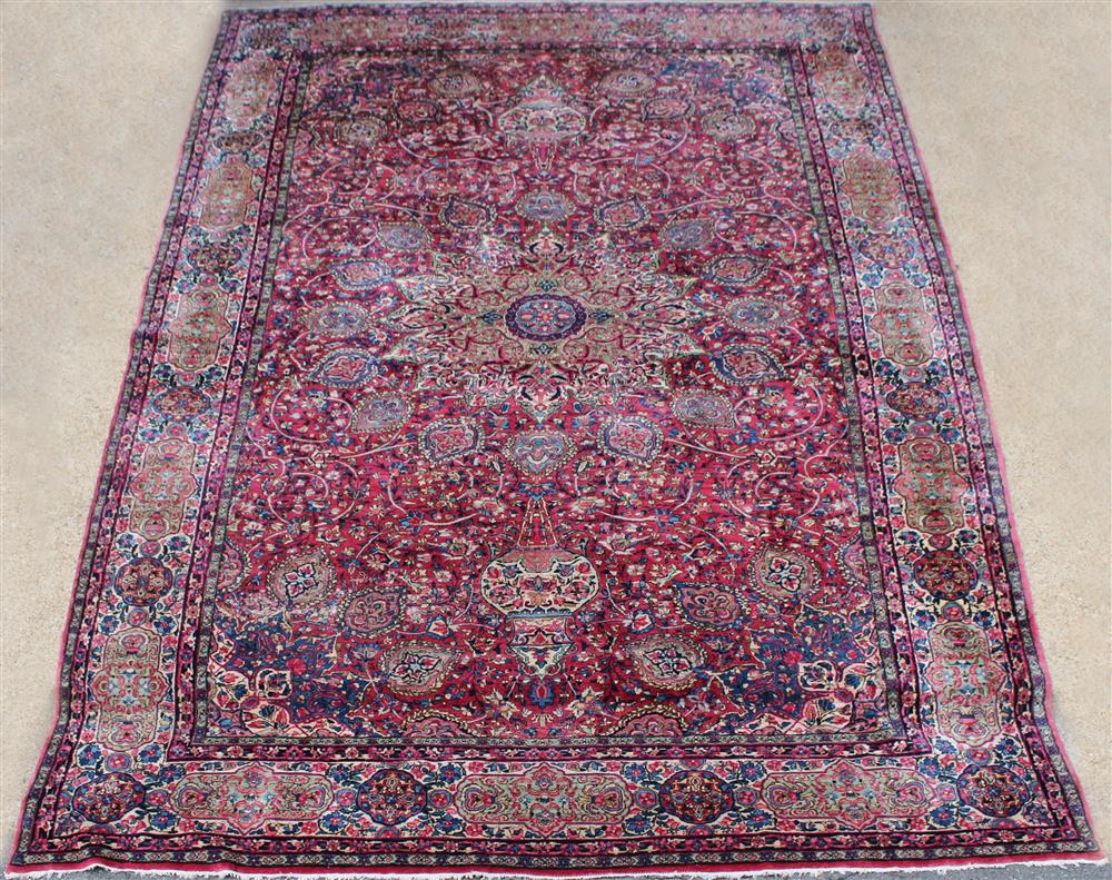 Appraisal: ANTIQUE PERSIAN VASE WOOL RUG central medallion corner spandrels wide