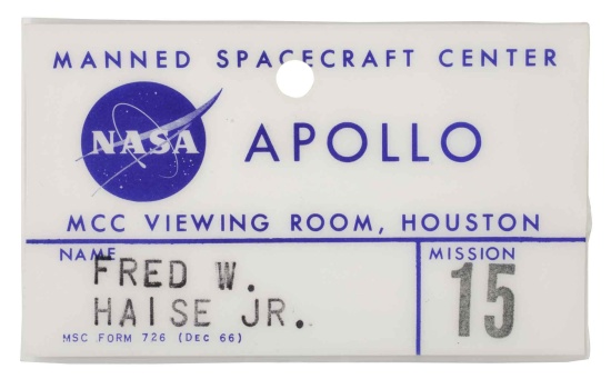 Appraisal: Fred Haise's Apollo Badge A x inch laminated badge issued