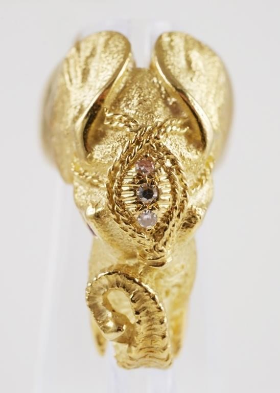 Appraisal: Elephant ring set in K yellow gold with ruby eyes