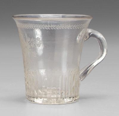 Appraisal: Blown glass mug Salem history tapered clear glass with applied