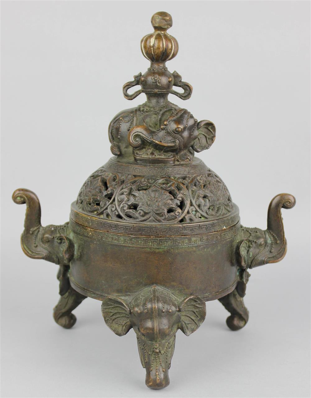 Appraisal: CHINESE BRONZE ELEPHANT TRIPOD CENSER AND COVER GUANGXU SIX-CHARACTER SEAL