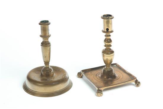 Appraisal: TWO BRASS CANDLESTICKS Probably Spain or Netherlands late th-early th