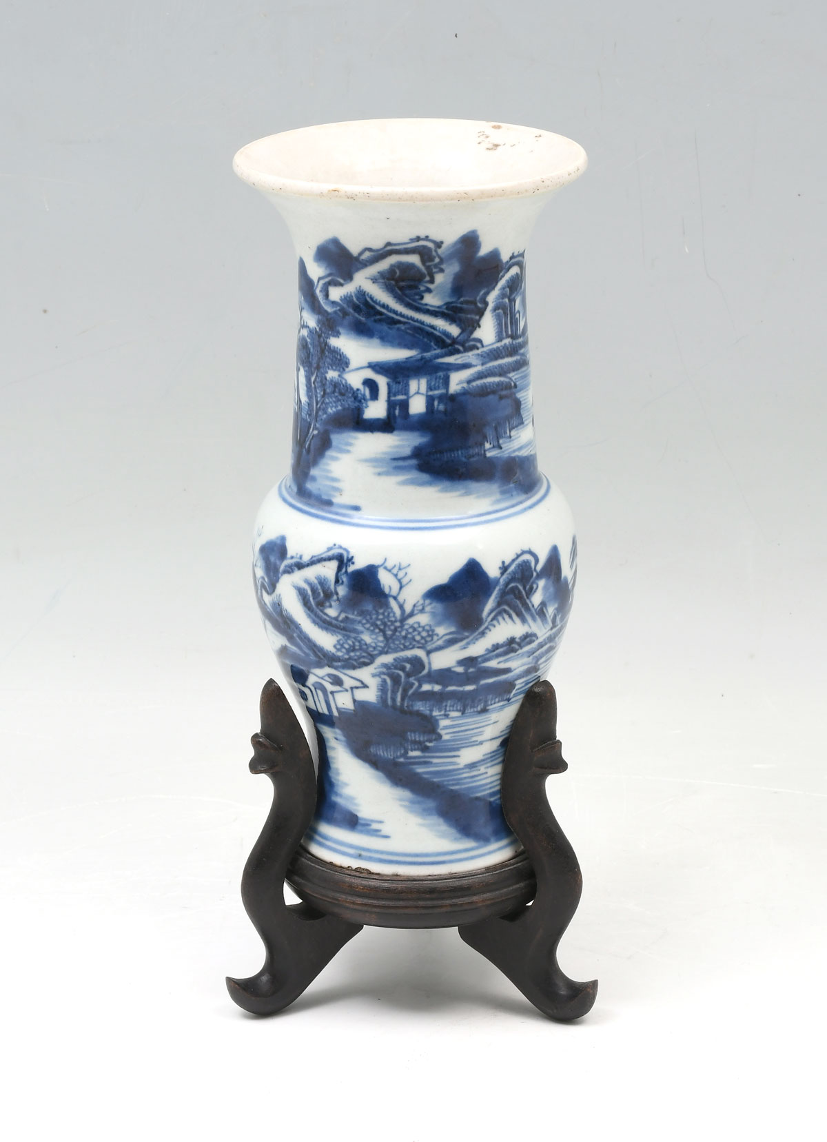 Appraisal: CHINESE BLUE AND WHITE PORCELAIN VASE ON STAND Early th