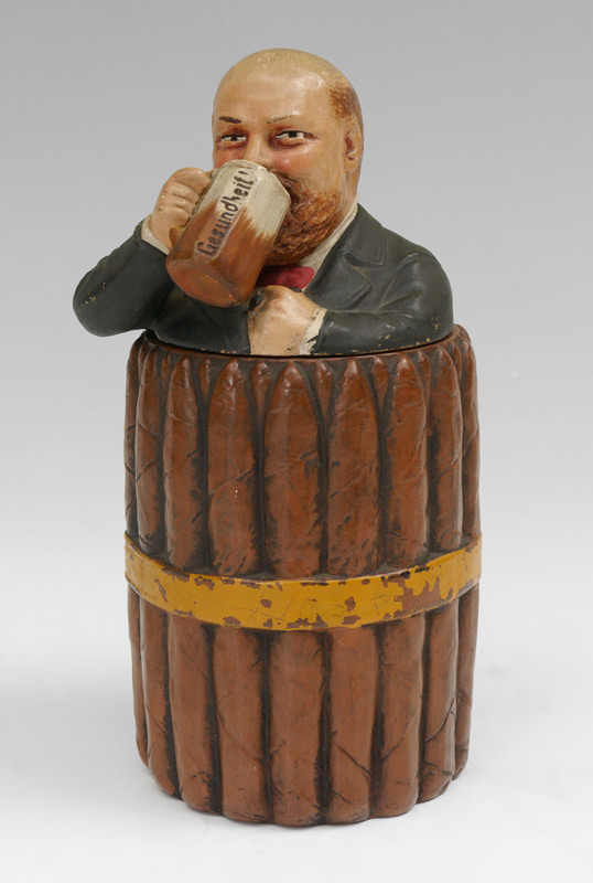 Appraisal: BOHEMIAN FIGURAL PORCELAIN TOBACCO JAR Lid with figure of a