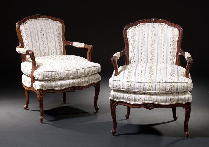 Appraisal: Pair of Louis XV-Style Mahogany Fauteuils late th century each