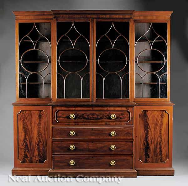 Appraisal: An Antique George III-Style Mahogany Breakfront Bookcase the upper section