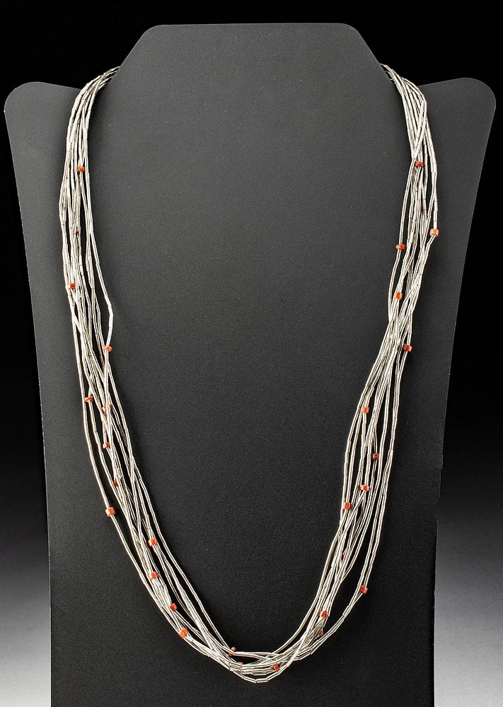 Appraisal: Vintage Navajo Liquid Silver Necklace w Coral Beads Native American