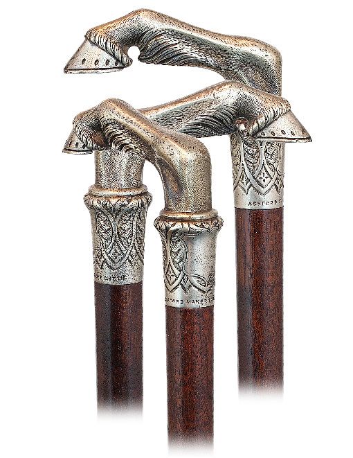 Appraisal: Turf Day Cane Ca -Sizeable silver handle is naturalistically modeled