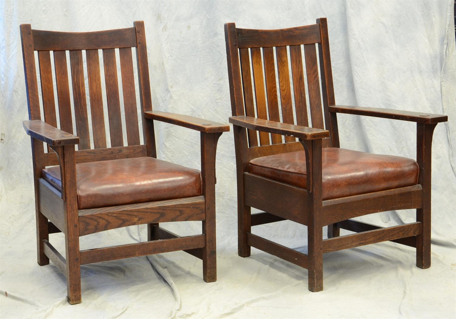 Appraisal: L J G Stickley no armchairs underside of arms stamped