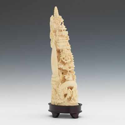 Appraisal: A Chinese Carved Ivory Tusk Carved ivory tusk depicting a