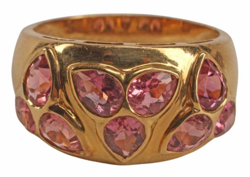 Appraisal: Estate kt yellow gold ring set with nine pear-shape pink