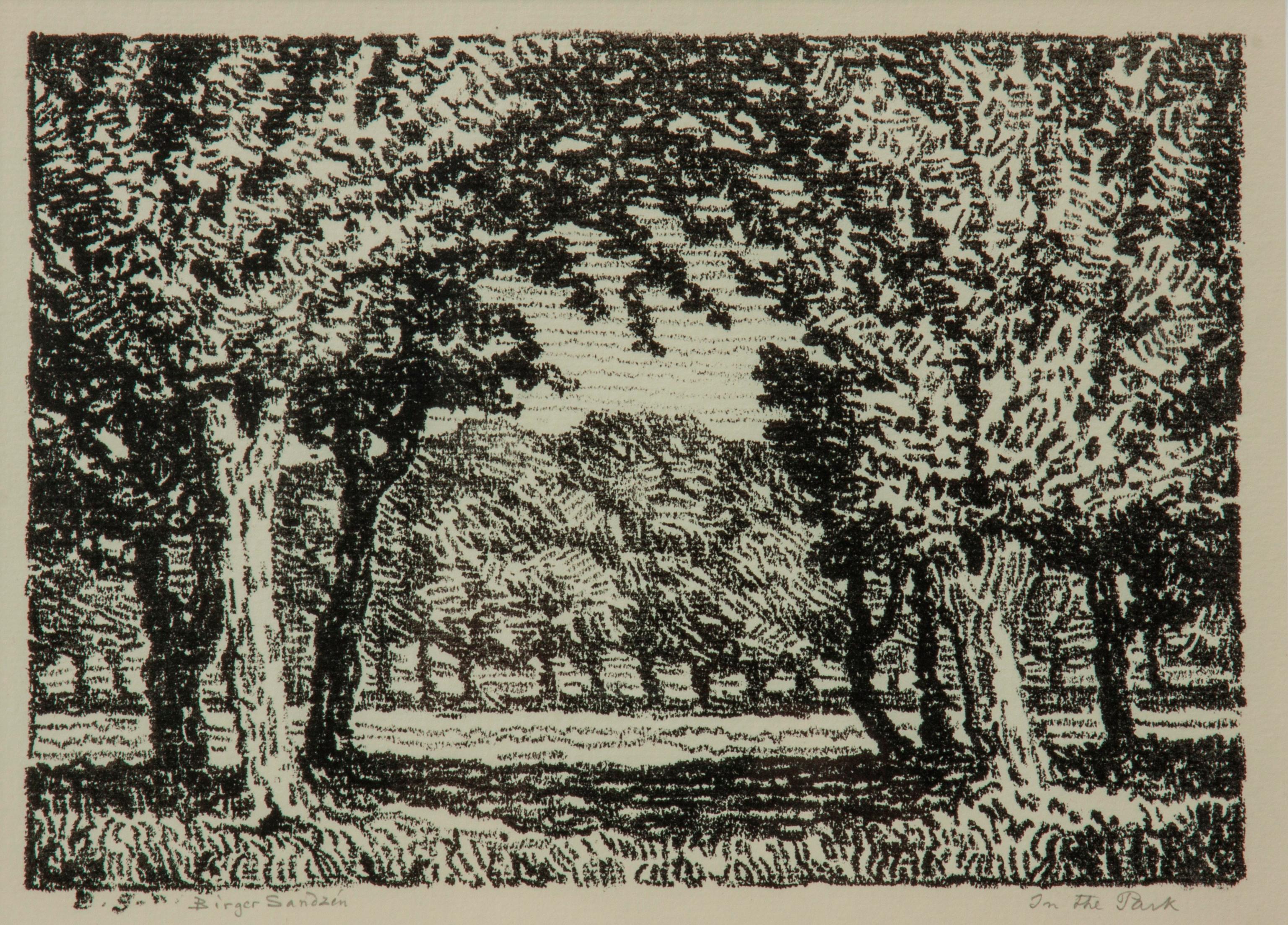 Appraisal: BIRGER SANDZEN 'IN THE PARK' PENCIL-SIGNED LITHOGRAPH Birger Sandzen Swedish-American