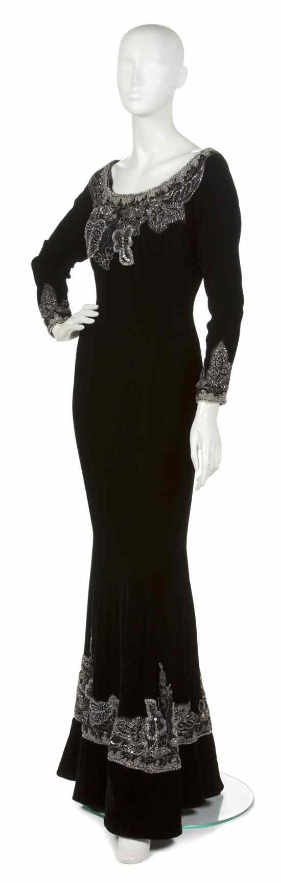 Appraisal: A Fabrice Black Velvet Evening Gown silver rhinestones and beading