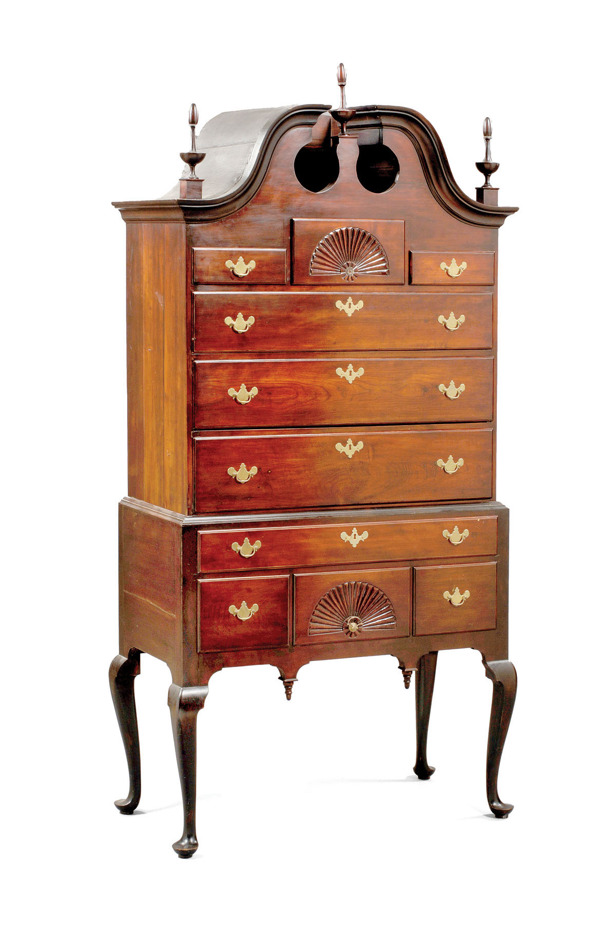 Appraisal: MASSACHUSETTS CHIPPENDALE MAHOGANY QUEEN ANNE BONNET TOP HIGHBOY In two