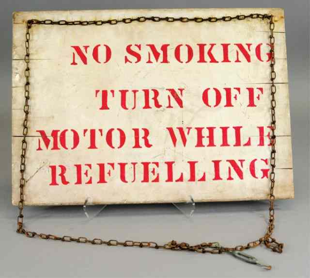 Appraisal: NO SMOKING WHILE REFUELING SIGN Double sided wood sign with