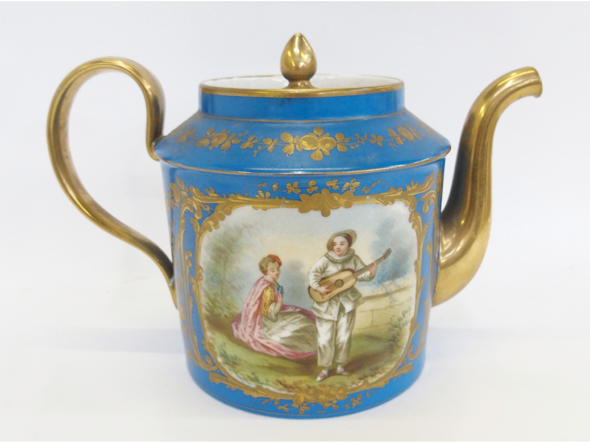 Appraisal: Sevres-style painted porcelain teapot marked Sevres to underside