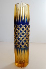 Appraisal: BLUE AND GOLD DIAMOND CUT CRYSTAL VASE AF