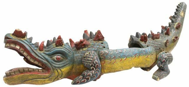 Appraisal: Vintage carved and polychrome painted wood Caiman body mask Guerrero