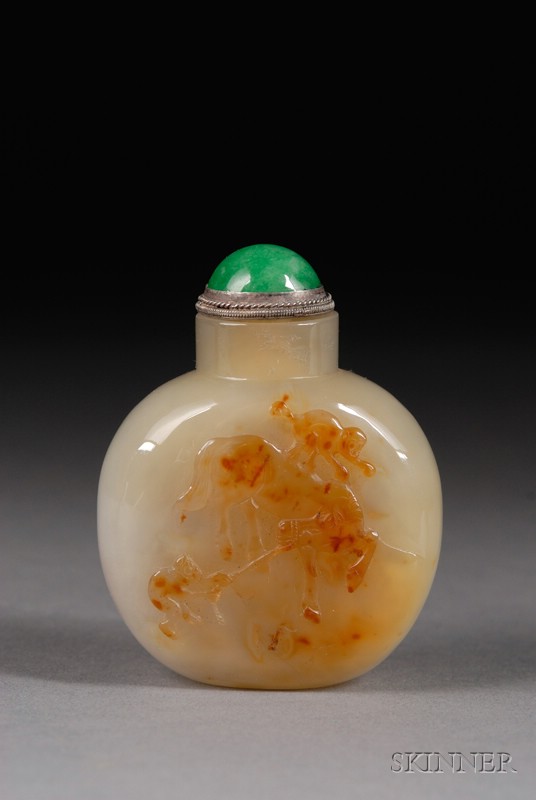 Appraisal: Shadow Agate Snuff Bottle China th century well hollowed design