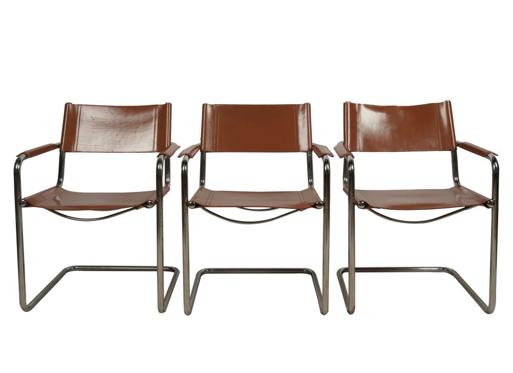 Appraisal: SET OF THREE MODERNIST ARMCHAIRSin the style of Mies van