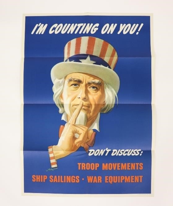 Appraisal: WW II poster by L Helguera 'Don't Discuss' x Condition