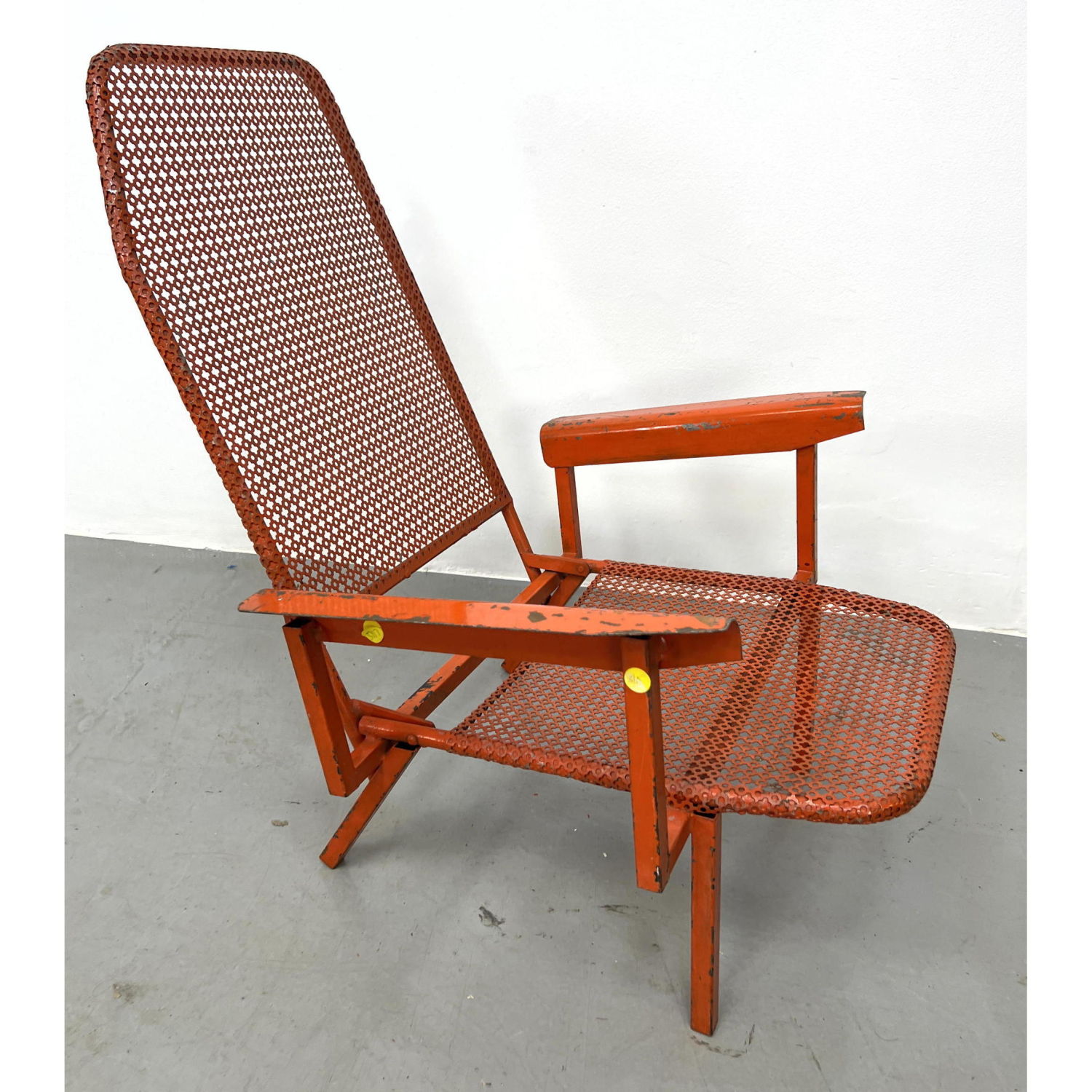 Appraisal: Industrial Design Folding Chair Red painted mesh Dimensions H inches