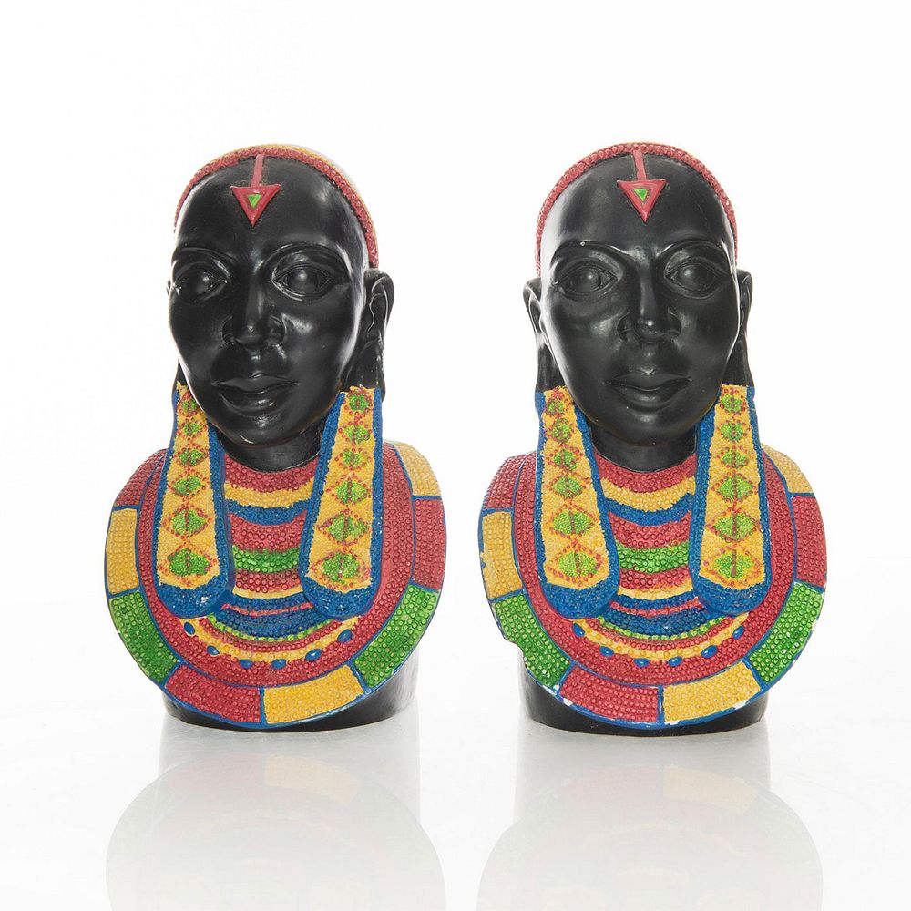 Appraisal: MASIA AFRICAN CERAMIC WOMEN BUST WITH BEADED NECKLESS Hand decorated