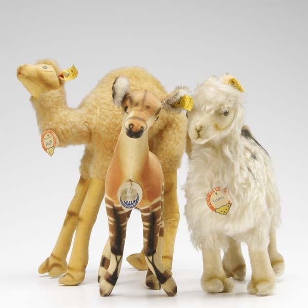 Appraisal: THREE STEIFF ANIMALS Camel zebra and a llama all three