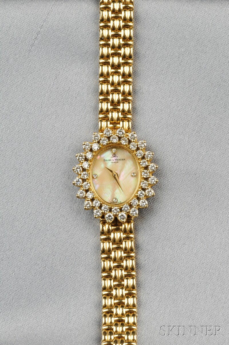 Appraisal: Lady's kt Gold and Diamond Wristwatch Baume Mercier the mother-of-pearl