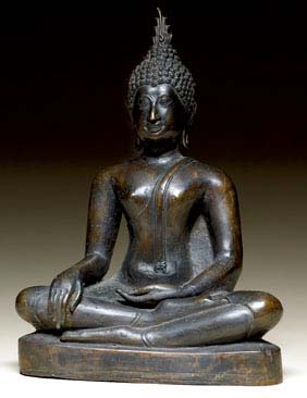 Appraisal: SUKHOTHAI BRONZE BUDDHA Antique Sukhothai bronze model of a seated