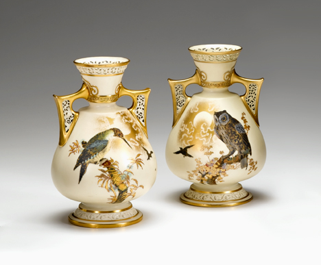 Appraisal: Pair of Royal Worcester gilt-decorated porcelain vases attributed to Charles