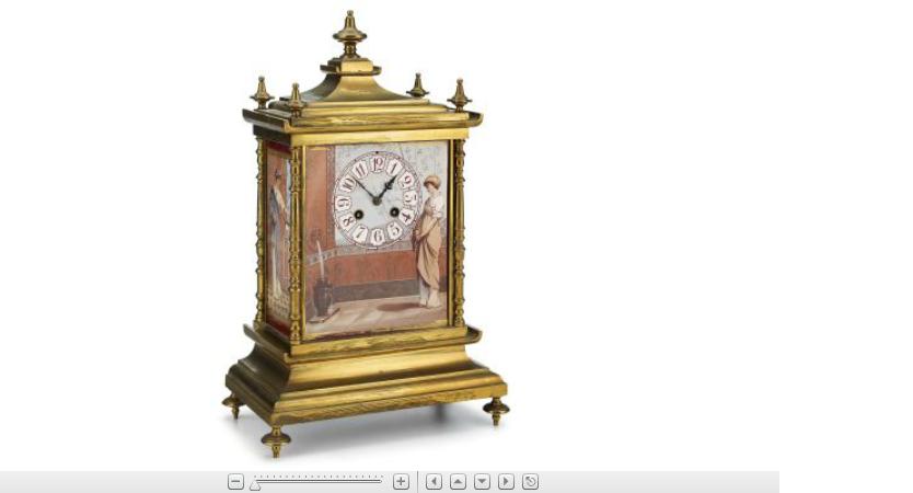 Appraisal: French brass and porcelain mounted mantel clockmid th century retailed